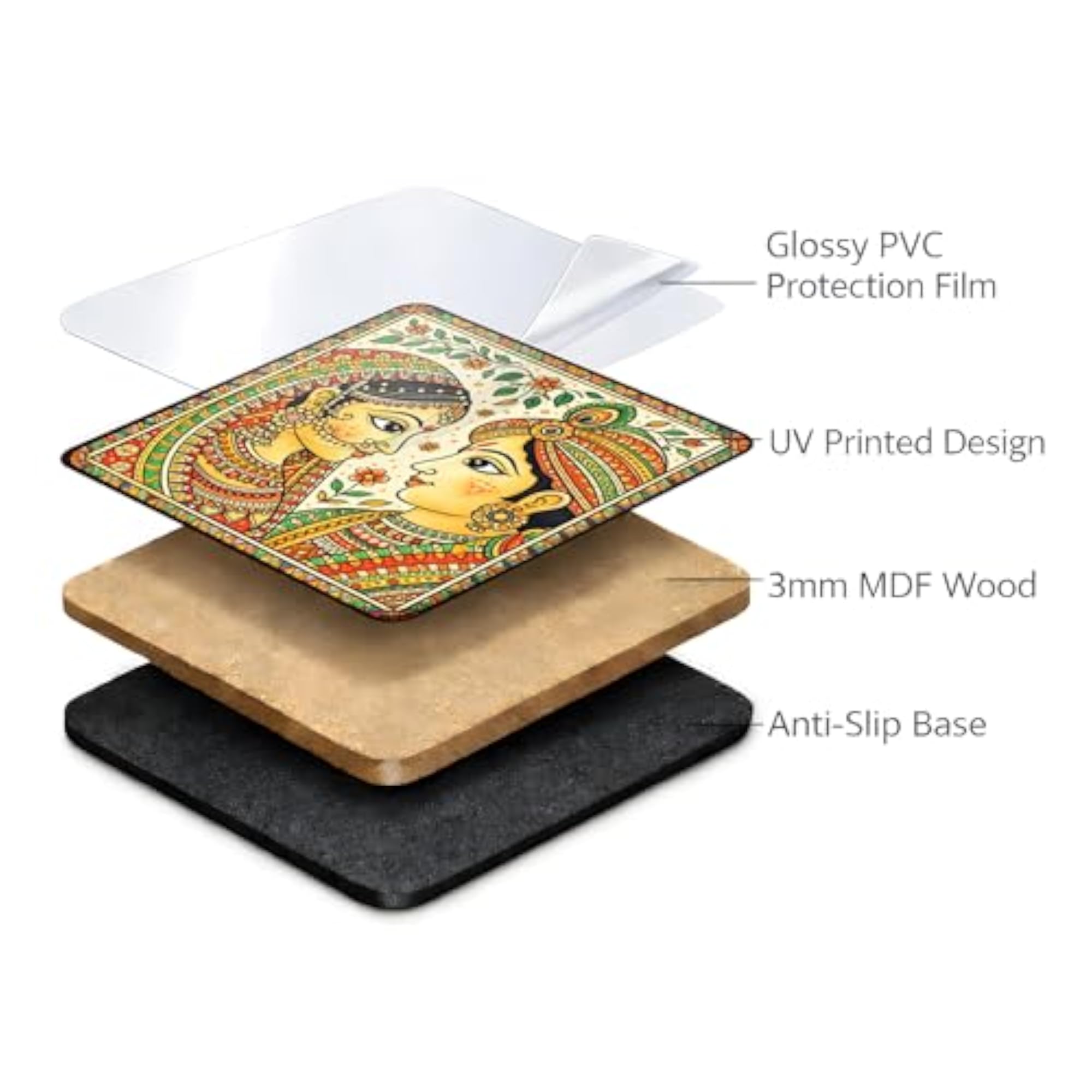 Madhubani Folk Art Theme MDF Coaster Set of 6