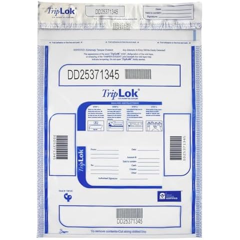 ControlTek TripLok 12" x 16", Clear, 100 Bags, Tamper-Evident Deposit Bags for Cash Handling & Valuables, Moisture, Heat and Cold Sensitive Ink, Tear-off receipt + Large Barcodes 585040 Cover