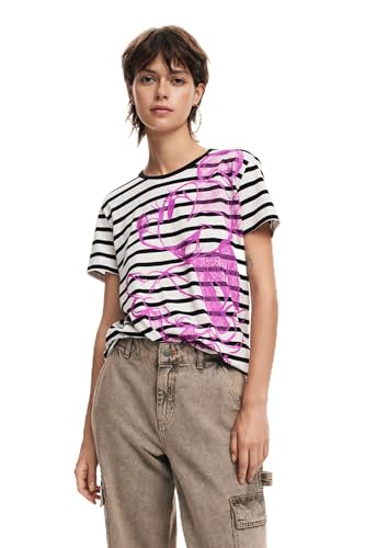 T-shirt Desigual blanc fini les hauts transparents grâce au tricot femme XS