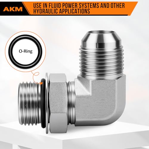 Image of 90 Elbow Straight Hydraulic Hose Adapter Fittings, 6801-12-12 3 /4 inch Male JIC (1 1 /16 inch-12 thread) x 3 /4 inch ORB (1 1 /16 inch-12 thread) Male Connectors x 5 pack