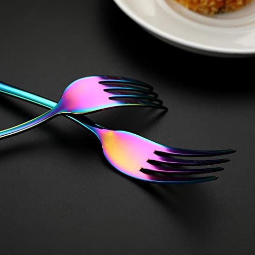 Colorful Salad Forks Set Of 8, Stainless Steel Rainbow Dessert Forks, 8-Piece Iridescent Silverware Flatware Fork, Mirror Finish And Dishwasher Safe, 6.8-Inch #TOP3
