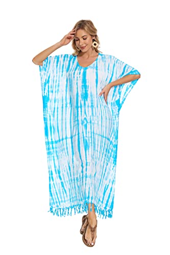 Image of Beautybatik Women Hippie Tie Dye Caftan Kaftan Loungewear Maxi Plus Size Long Dress XL to 4X