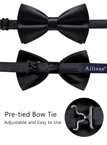 Image of Solid Color Bow Ties for Men Silk Pre-tied Tuxedo Bowtie Set 4PCS | Pre-tied in 3 seconds,adjustable 4PCS bow tie and pocket square cufflinks lapel pin set,wedding,formal,party,prom,graduation