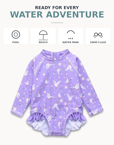 Image of VAENAIT BABY Girls One-Piece Swimsuit, UPF 50+ Long Sleeve Rash Guard, Ruffle Swimwear Infant & Toddler for 0-2 Years