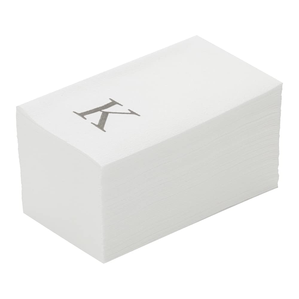 Luxenap - Servilleta rectangular de papel blanco con letra K, letra K, fuente Air Laid, Sans Serif, 15 3/4 x 8 pulgadas, caja de 50 unidades