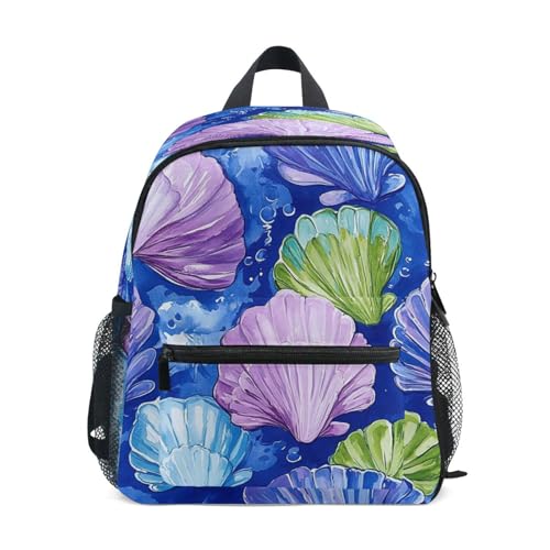 Dark Blue Seashell Art Kids School Backpack Chest Strap Girls Student Book Bags for Amusement Park S