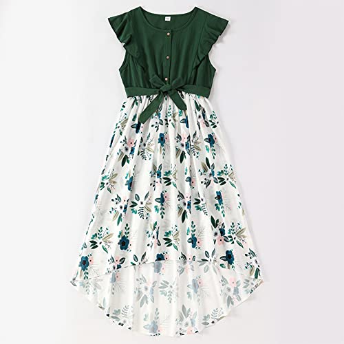 AWIBMK Mommy and Me Matching Dresses Leopard Ruffled Midi Dress Summer Solid Color Stripe Mom Daughter Matching Outfits2