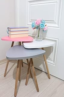 Evdekimoda 3 Piece Set Coffee Table Wood for Living Room and Office, Side table End Table Nested Coffee Tables (Pink, White, Grey, Triangle)