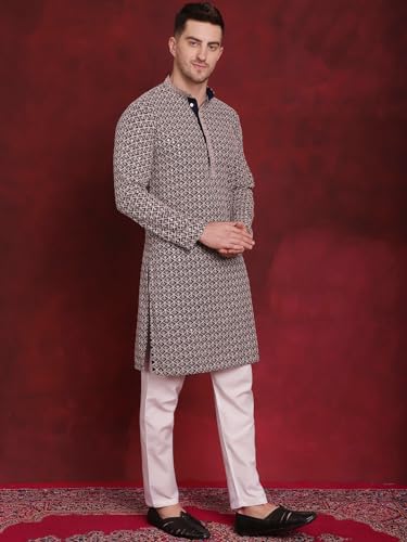 Image of Jompers Men Pure Cotton Regular Fit Sequin Embroidered Kurtas