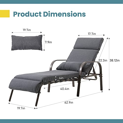 Pellebant Patio Chaise Lounge Chair With Cushion, Adjustable Chair With 5 Positions, Folding Outdoor Recliners All Weather For Pool, Beach And Yard, 2 Pcs,Dark Grey #TOP2