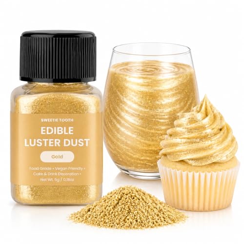 Sweetie Tooth Edible Luster Dust Glitter Powder Metallic Food Decorating Sprinkle Shimmer Brew Dust for Drinks Cocktails Cakes & Desserts Vegan Friendly (Gold 5g/0.18oz)