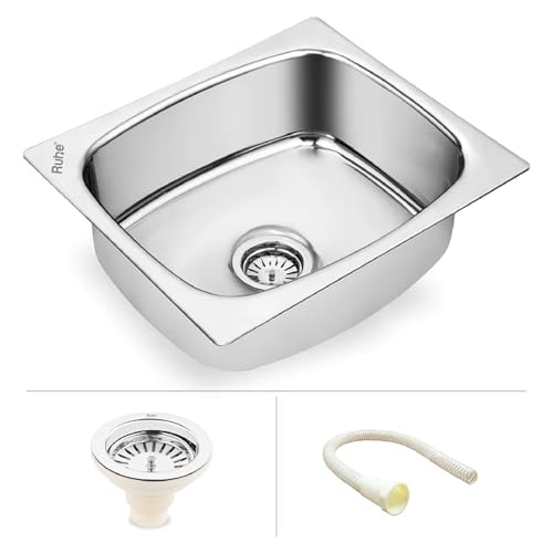 Image of Ruhe Stainless Steel Oval Bowl Kitchen Sink 20x17x8 Inches (Glossy Finish), Bright Silver