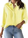 CUNLIN Yellow Striped Shirt Blouses for Women and White Button Down & Button-Down Shirts Womens Tops Dressy Casual Boyfriend Lemon Yellow Size M