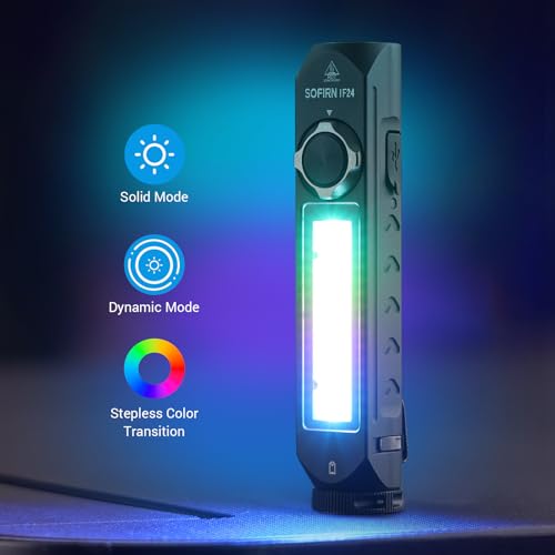 Rechargeable Torch LED Super Bright - Sofirn IF24 Powerful Pocket Torch 2000 Lumens, EDC Waterproof Multicolor Flashlight with Side RGB Cob Lights Magnetic Flashlight for Outdoors Emergency Work