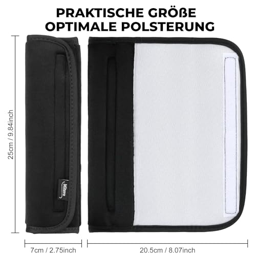 Mitavo Universal Auto Gurtpolster Set, 2 Stück in Schwarz, 25x7 cm Groß - Weiche Sicherheitsgurt Schutzkissen Gürtelkissen Schulterpolster für Komfort & Schutz, Kindersitz, Rucksack und Taschen
