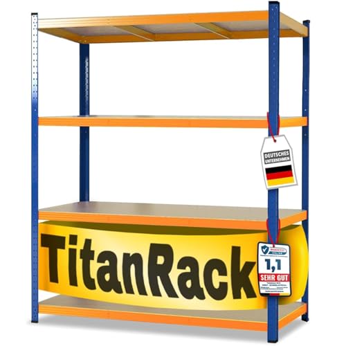 Floordirekt Estantes anchos de almacenamiento de metal, sistemas de estantería de metal sin tornillos, estantes industriales resistentes para almacén, garaje, sótano, oficina (azul-naranja, Mammut