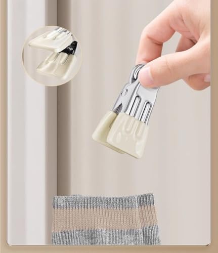 YHESUBZ Edelstahl Trocknen Rack,Wäscheständer aus Metall mit 23 Clips,winddichter Haken, Wäschetropfbügel, Wäscheklammern für Socken, Schals, Handschuhe (Weiß)