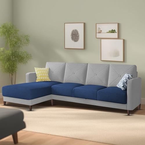 Image of Baloney LHS 6 Seater L Shape Sofa Set for Living Room (Blue Grey Fabric) Premium Fabric Sofa