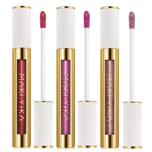MAKI YIKA Metallic Pink Lipstick Long Lasting Hot Pink Lipsticks for Mother Women High Shine Glitter Lipstick No Smudge Transferproof Liquid Lip Gloss (BR01 Love Story)