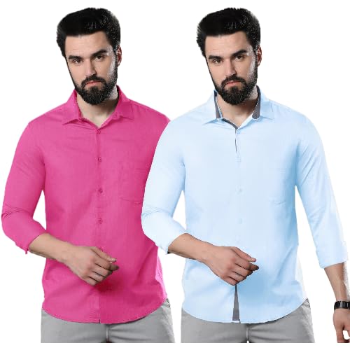Image of PinkMint Combo of Men Casual Cotton Full Sleeves Formal Regular Slim Fit Plain Office Shirts