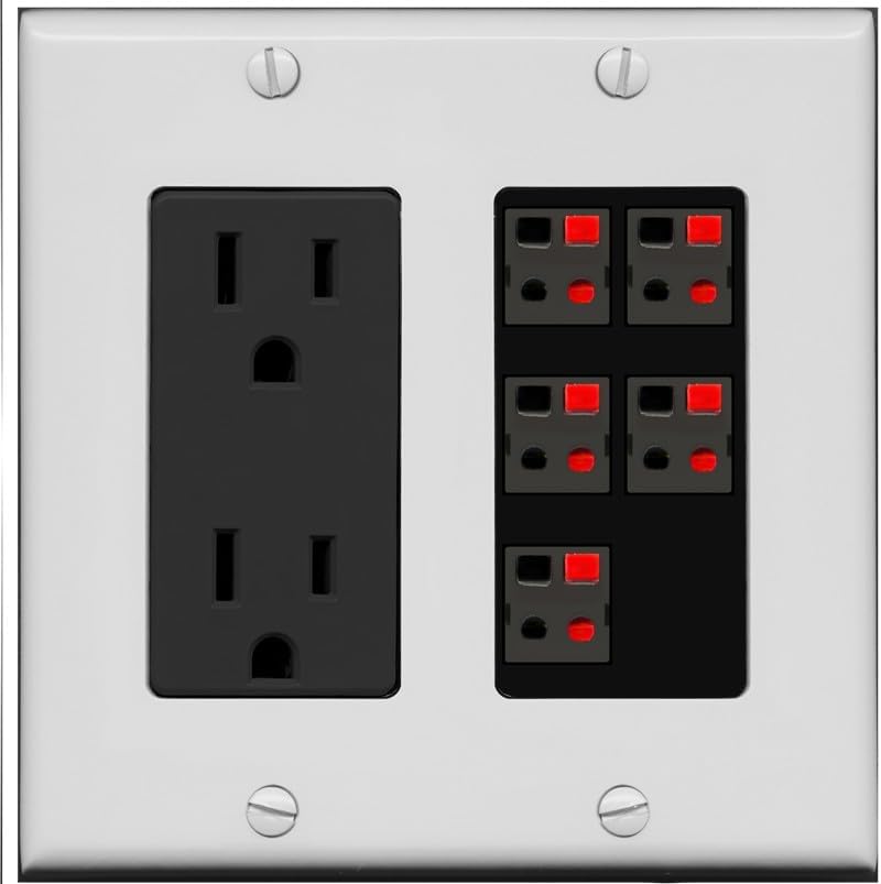 RiteAV 5 Port Speaker Wire Plug Jack Wall Plate - Outlet [Brown/White]