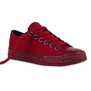 stiefelparadies stiefelparadies Sportliche Damen Sneakers Metallic Schnürer Sneaker Low Spitze Turn Blumen Denim Stoff Flats Schuhe 118871 Bordeaux Navy 36 Flandell