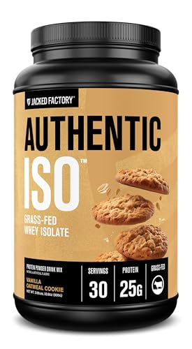 Jacked Factory Authentic ISO Grass Fed Whey Protein Isolate Powder - Low Carb, Non-GMO Muscle Building Protein w/No Fillers, Post Workout Recovery, Vanilla Oatmeal Cookie
