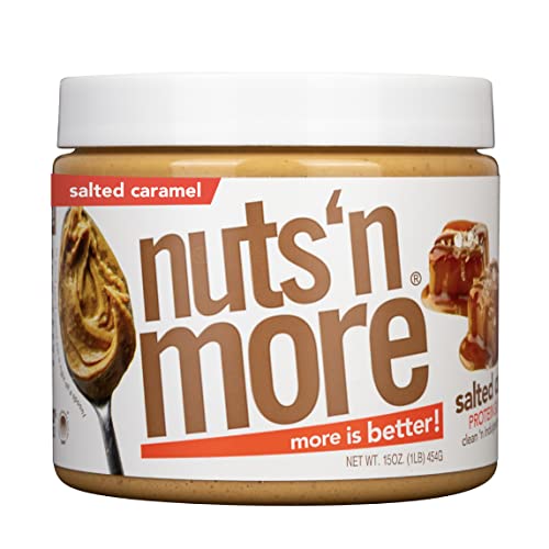 Nuts 'N More ‘N Salted Caramel Peanut Butter Spread, All Natural Keto Snack, Low Carb, Low Sugar, Gluten Free, Non-GMO, High Protein Flavored Butter (16 oz Jar)