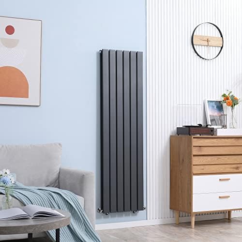 HOMCOM 460 x 1600 mm Double Panel Vertical Designer Radiator, Water-filled Heater for Home, Space Heater, Quick Warm up, Living room, Study, Apartments, Grey