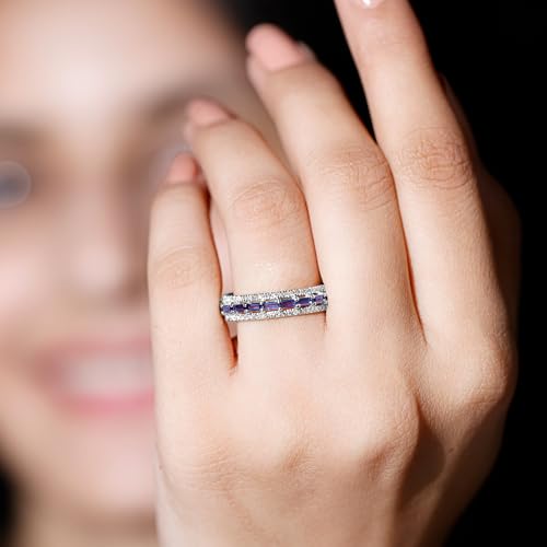 Certified Lab Grown Blue Sapphire Eternity Ring, AAAA Quality, Blue Sapphire Diamond Wedding Band - Ready To Gift4