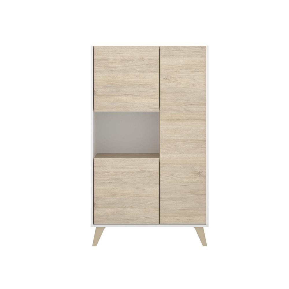 Mobelcenter - Mueble Aparador Alto 3 Puertas - Buffet Moderno - Armario Auxiliar Comedor - Acabado Color Blanco y Natural - Medidas: Ancho: 81 cm x Fondo: 43 cm x Alto: 135 cm - (1253)