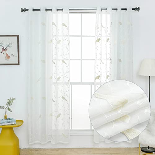 ZJXSNEH Gardinen mit Öse, halbtransparente Vorhänge, 1 Bahnen, Sichtschutz hinzugefügt, weiche Vorhänge für Schlafzimmer/Wohnzimmer/Schiebetüren Vogelgarn (Breite x Hoch) B100cm x H250cm x 1PC Cover