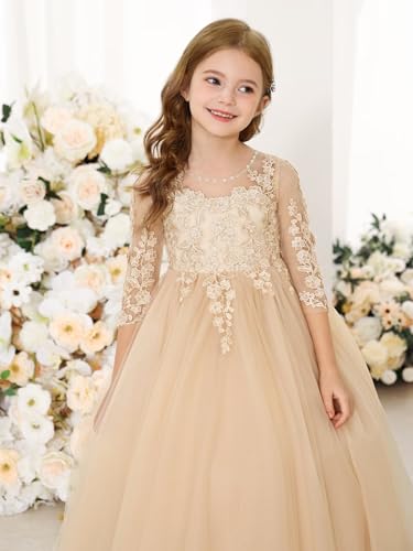 MCieloLuna Elegant Lace Flower Girl Dress Puffy Tulle First Communion Dresses for Girls 2025 Toddlers Party Maxi Gown2