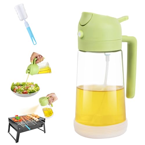 Feiangelオイルボトル 料理用 オイルスプレー オイル差し 2in1オイルポット 調味料入れ 2way 耐熱ガラス 霧吹き 液だれしない オイルミスト キッチン エアフライヤー用 オリーブオイル/食用油/醤油/酢適用 470ml 緑