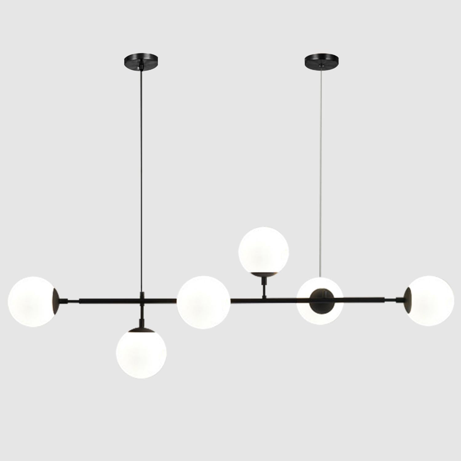 Lighting Mid Century Modern Chandelier Black Linear Sputnik Pendant Light Contemporary 6-Light Glass Globe Chandelier Adjustable Kitchen Island Pendant Lighting (Black+White)
