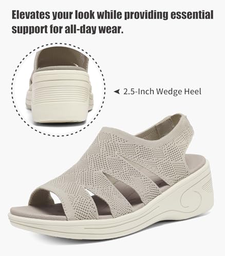 Image of Womens Wedge Sandals Platform Walking Sandals Open Toe Ankle Elastic Strap Casual Comfortable Summer Dressy