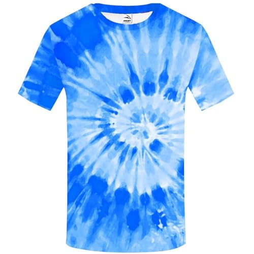 Duohropke Camiseta Batik para hombre, impresión 3D, impresión digital, camiseta corta de verano, blusa hippie, camiseta de algodón, blusa ligera con cuello redondo, estampado de lazo, azul, 4XL