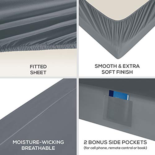 Mueller Ultratemp Bed Sheets Set, Super Soft 1800, 18-24 Inch Deep Pocket Sheets, Transfers Heat, Breathes Better, Hypoallergenic, Wrinkle, 6Pc, Light Grey, Full Size #TOP3