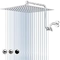 PDPBath 12" Rain Shower Head with Upgrade Adjustable Extension Arm, 304 Stainless Steel High Pressure Rainfall Showerhead, All Metal Large Square Waterfall Fixed Showerhead for Bathroom - Chrome