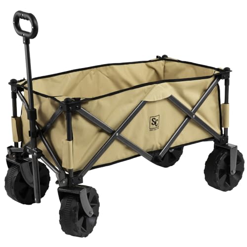 アイリスプラザ キャリーワゴン 大型タイヤ 自立収納 コンパクト 耐荷重110kg ワンタッチ収束式 大容量 折り畳み アウトドアワゴン キャリーカート キャンプカート 軽量 4輪 特大 タイヤ キャンプ レジャー