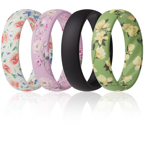 ThunderFit Silicone Ring Wedding Bands for Women, Promise Rings with Elegant Wavy Grooves, 6mm Wide, 2mm Thick, Breathable, Women's Rubber Engagement Rings, Variety Multipack 1-4-8