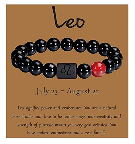 Couple Bracelet for Men Women 12 Constellation 8mm Natural Black Onyx Bead Bracelet Distance Friendship Prayer Blessing Bracelet Gifts-leo