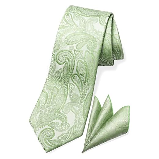 TaecMin Sage Tie Dusty Green Ties for Men Paisley Neckties and Pocket Squares Set for Weddings