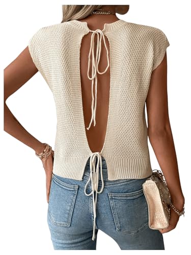 Verdusa Women's Tie Knot Backless Dolman Sleeve Round Neck Sweater Knit Top
