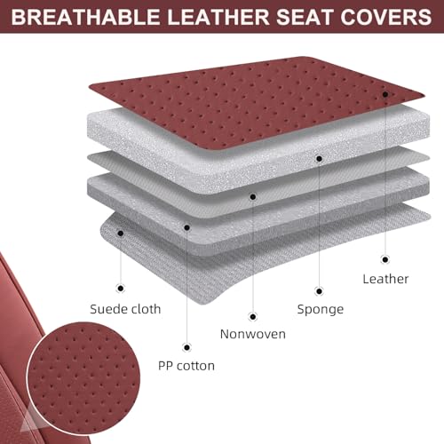 Image of TIEHESYT Leather Seat Covers Front Pair with Lumbar Support, Breathable and Waterproof Car Seat Cover, Universal Seat Covers for Cars, Trucks, SUVs, Sedans, Pickups, Airbag Compatible, Martha Red