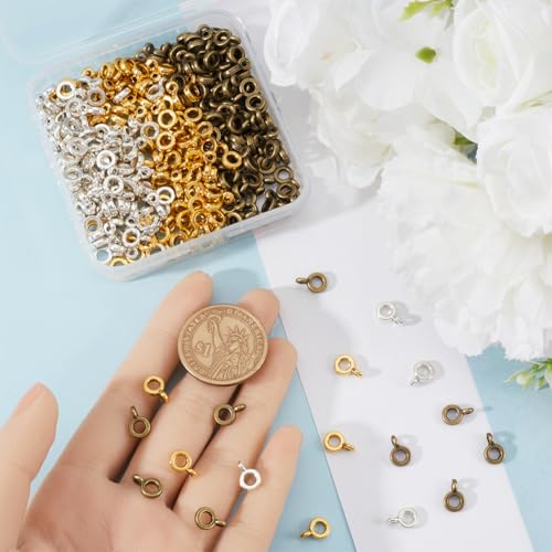 SOFPLATE 300Pcs Ring Bail Beads Spacer Bail Beading Silver Golden Alloy Tibetan Tube Column Spacer Bails Rings with Hanger Loop Findings for DIY Earring Necklace Assortments jewellery Making Supplies - Image 3