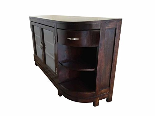Image of APRODZ Riera Mango Wood Royal TV Unit for Living Room with Front Door & Side Open Shelves for Storage - Dark Grey Finish (170x45x81)