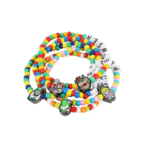 Bioworld Super Mario Tradesies Pack Multi Character Womens Beaded Letters and Charm Bracelet Set