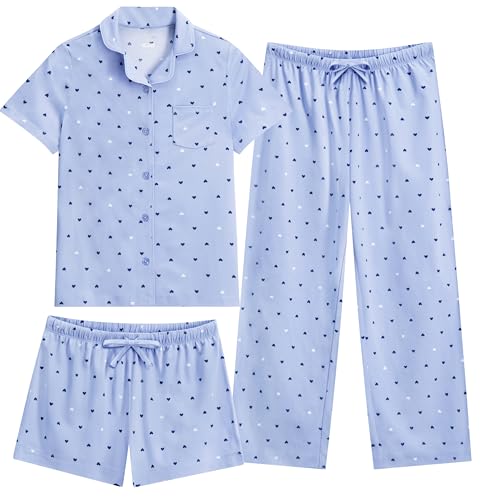 US Angels Girls Ultra Soft Button Down Pajamas, 3 Piece Pajama Set, pjs for teen girl