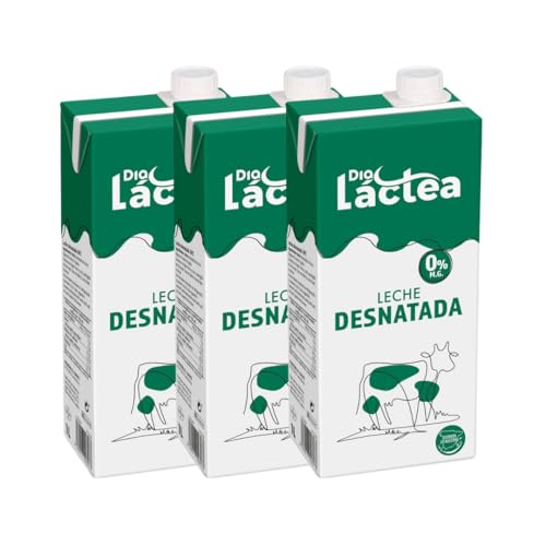 Dia Láctea - Leche Desnatada UHT (Pack 3 x 1L) - 0% Grasa y Fuente de Calcio - Formato Ahorro y Control de Peso